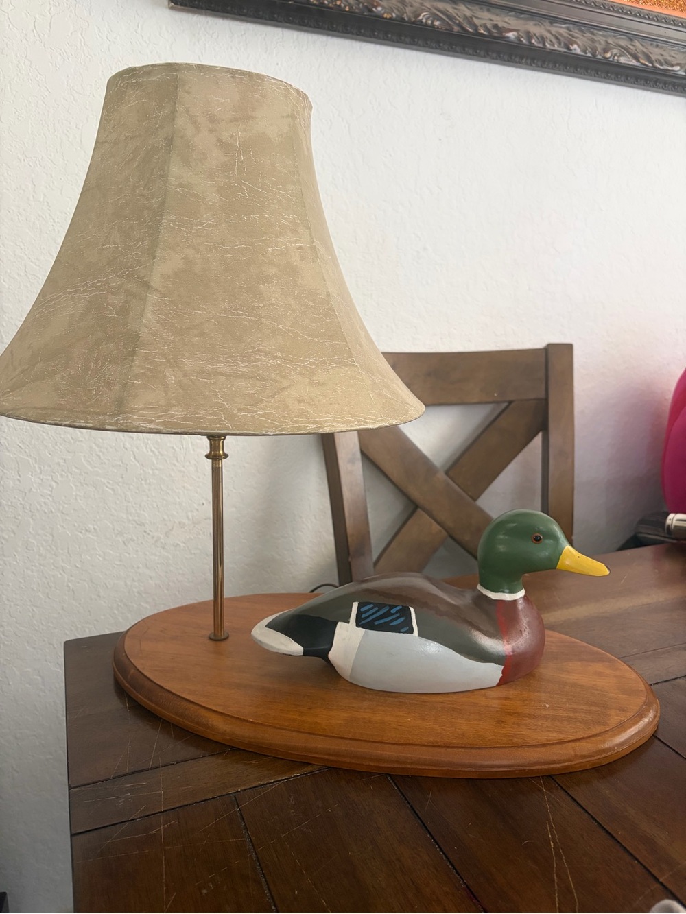 Vintage Hand-Painted Wooden Mallard Duck Decoy Table Lamp with Shade
